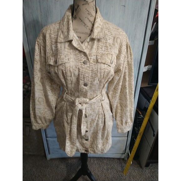 Lelis Denim Puff Sleeve Snake Print Belted Dress Sm Boho Classic Beachy Y2k - Picture 1 of 12